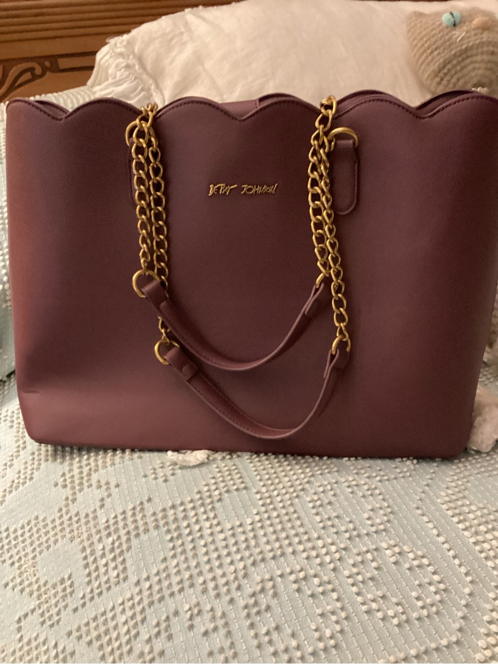 Betsey Johnson Plum Scallop-Top Tote